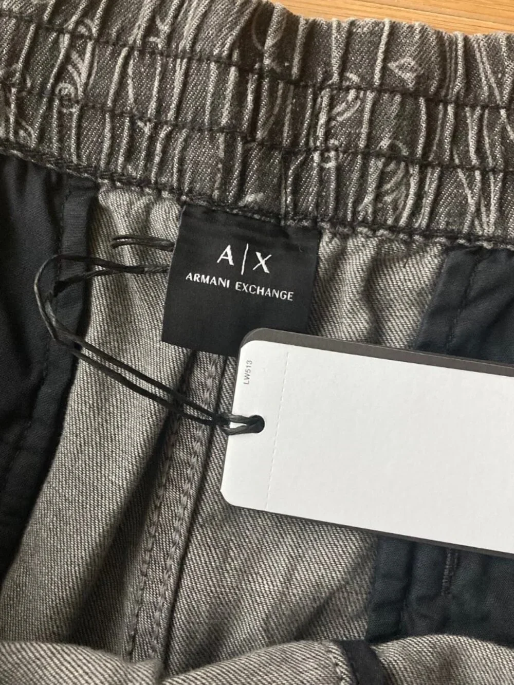 Armani Exchange A|X Cotton Linen Paisley Shorts Mens 38 Black Denim NWT